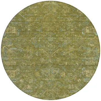 8' Fern Green And Blue Round Medallion Washable Indoor Outdoor Area Rug