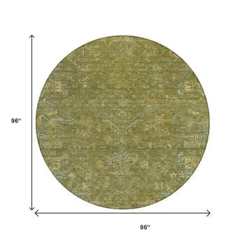 8' Fern Green And Blue Round Medallion Washable Indoor Outdoor Area Rug