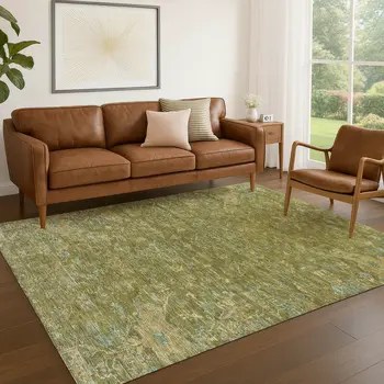 8' X 10' Fern Green And Blue Medallion Washable Indoor Outdoor Area Rug