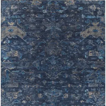 3' X 5' Navy Blue And Gray Medallion Washable Indoor Outdoor Area Rug