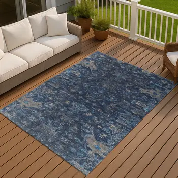 3' X 5' Navy Blue And Gray Medallion Washable Indoor Outdoor Area Rug