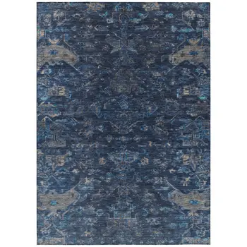3' X 5' Navy Blue And Gray Medallion Washable Indoor Outdoor Area Rug