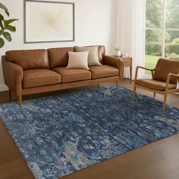 3' X 5' Navy Blue And Gray Medallion Washable Indoor Outdoor Area Rug
