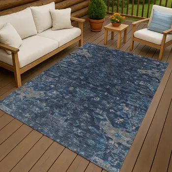 3' X 5' Navy Blue And Gray Medallion Washable Indoor Outdoor Area Rug