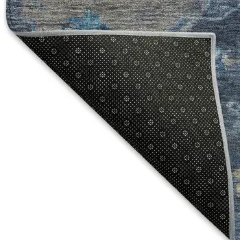 8' Navy Blue And Gray Round Medallion Washable Indoor Outdoor Area Rug