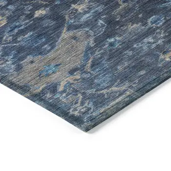 8' Navy Blue And Gray Round Medallion Washable Indoor Outdoor Area Rug