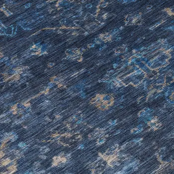 8' Navy Blue And Gray Round Medallion Washable Indoor Outdoor Area Rug