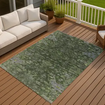 3' X 5' Olive Green And Gray Medallion Washable Indoor Outdoor Area Rug