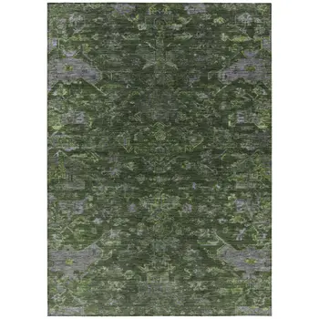 3' X 5' Olive Green And Gray Medallion Washable Indoor Outdoor Area Rug