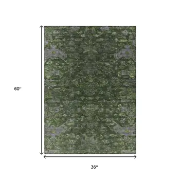 3' X 5' Olive Green And Gray Medallion Washable Indoor Outdoor Area Rug