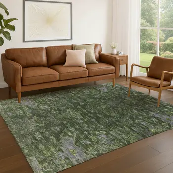 3' X 5' Olive Green And Gray Medallion Washable Indoor Outdoor Area Rug