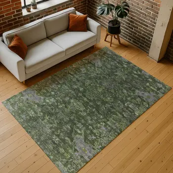 3' X 5' Olive Green And Gray Medallion Washable Indoor Outdoor Area Rug