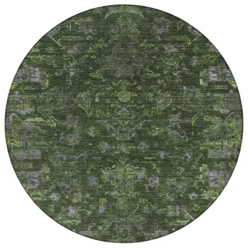 8' Olive Green And Gray Round Medallion Washable Indoor Outdoor Area Rug