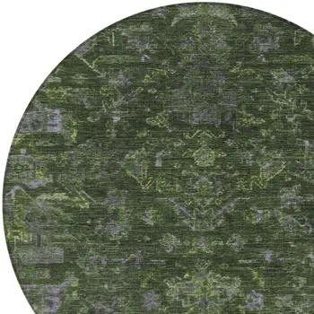 8' Olive Green And Gray Round Medallion Washable Indoor Outdoor Area Rug