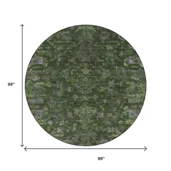 8' Olive Green And Gray Round Medallion Washable Indoor Outdoor Area Rug