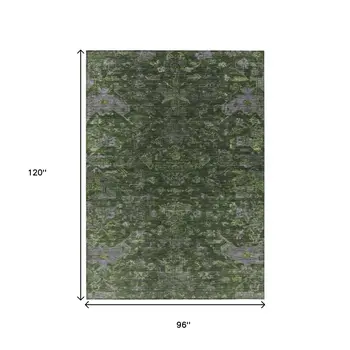 8' X 10' Olive Green And Gray Medallion Washable Indoor Outdoor Area Rug
