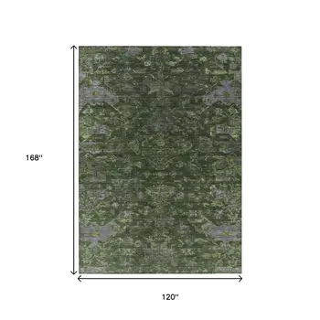 10' X 14' Olive Green And Gray Medallion Washable Indoor Outdoor Area Rug