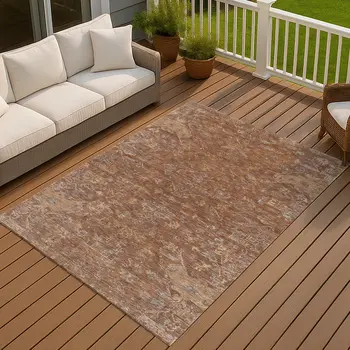 5' X 8' Chili Red And Copper Medallion Washable Indoor Outdoor Area Rug