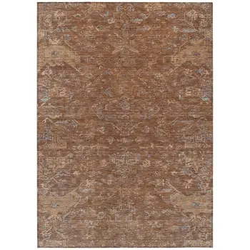 5' X 8' Chili Red And Copper Medallion Washable Indoor Outdoor Area Rug