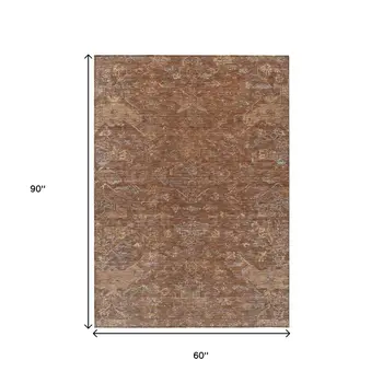 5' X 8' Chili Red And Copper Medallion Washable Indoor Outdoor Area Rug