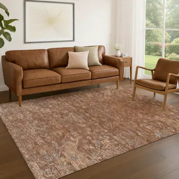 5' X 8' Chili Red And Copper Medallion Washable Indoor Outdoor Area Rug