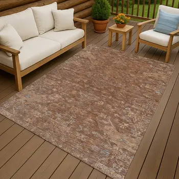 5' X 8' Chili Red And Copper Medallion Washable Indoor Outdoor Area Rug