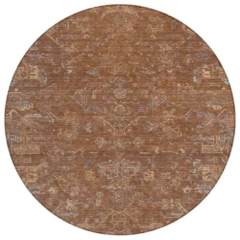 8' Chili Red And Copper Round Medallion Washable Indoor Outdoor Area Rug