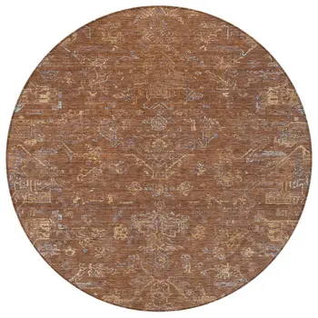 8' Chili Red And Copper Round Medallion Washable Indoor Outdoor Area Rug