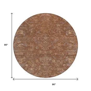 8' Chili Red And Copper Round Medallion Washable Indoor Outdoor Area Rug