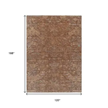 10' X 14' Chili Red And Copper Medallion Washable Indoor Outdoor Area Rug
