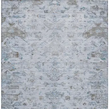 3' X 5' Sky Blue And Ivory Medallion Washable Indoor Outdoor Area Rug