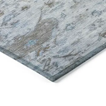 5' X 8' Sky Blue And Ivory Medallion Washable Indoor Outdoor Area Rug