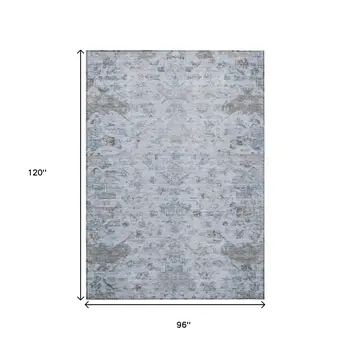 8' X 10' Sky Blue And Ivory Medallion Washable Indoor Outdoor Area Rug