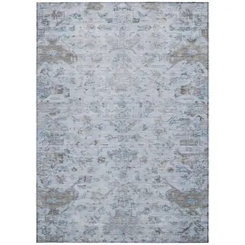 9' X 12' Sky Blue And Ivory Medallion Washable Indoor Outdoor Area Rug