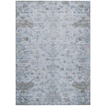 9' X 12' Sky Blue And Ivory Medallion Washable Indoor Outdoor Area Rug