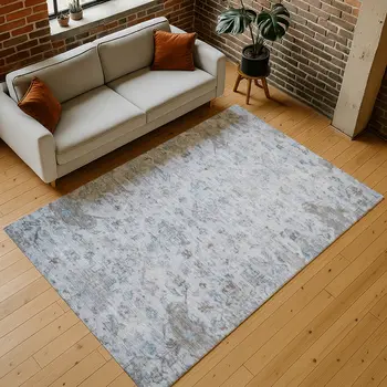 9' X 12' Sky Blue And Ivory Medallion Washable Indoor Outdoor Area Rug