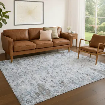 10' X 14' Sky Blue And Ivory Medallion Washable Indoor Outdoor Area Rug
