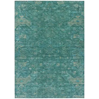 3' X 5' Teal Blue And Artichoke Green Medallion Washable Indoor Outdoor Area Rug