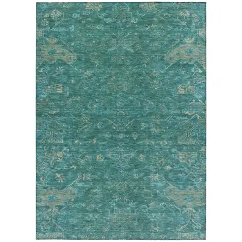5' X 8' Teal Blue And Artichoke Green Medallion Washable Indoor Outdoor Area Rug
