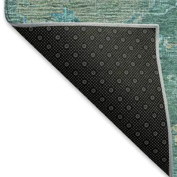 8' Teal Blue And Artichoke Green Round Medallion Washable Indoor Outdoor Area Rug