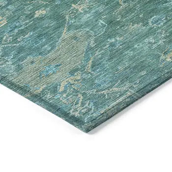 8' Teal Blue And Artichoke Green Round Medallion Washable Indoor Outdoor Area Rug