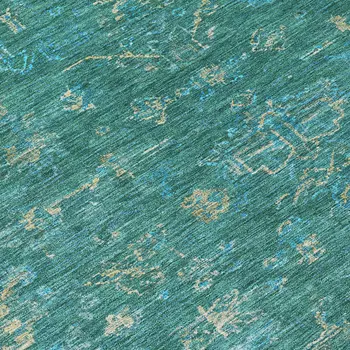 8' Teal Blue And Artichoke Green Round Medallion Washable Indoor Outdoor Area Rug