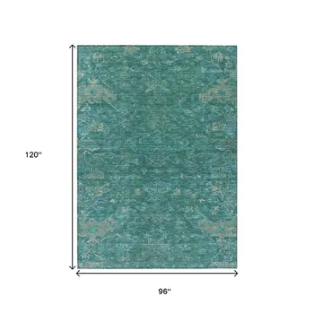 8' X 10' Teal Blue And Artichoke Green Medallion Washable Indoor Outdoor Area Rug