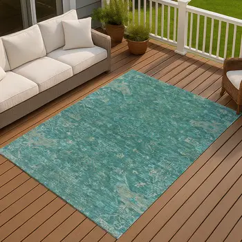 9' X 12' Teal Blue And Artichoke Green Medallion Washable Indoor Outdoor Area Rug