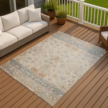 3' X 5' Beige And Gray Tribal Washable Indoor Outdoor Area Rug