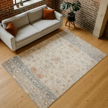 3' X 5' Beige And Gray Tribal Washable Indoor Outdoor Area Rug