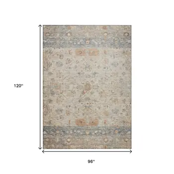 8' X 10' Beige And Gray Tribal Washable Indoor Outdoor Area Rug