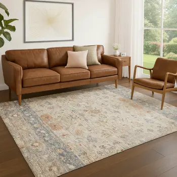 8' X 10' Beige And Gray Tribal Washable Indoor Outdoor Area Rug