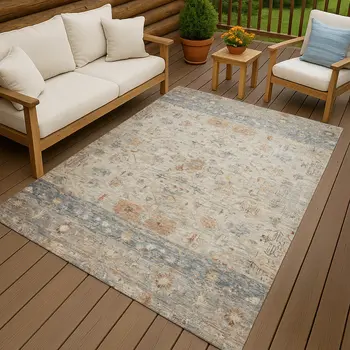 8' X 10' Beige And Gray Tribal Washable Indoor Outdoor Area Rug