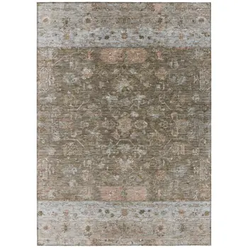 8' X 10' Brown And Gray Tribal Washable Indoor Outdoor Area Rug